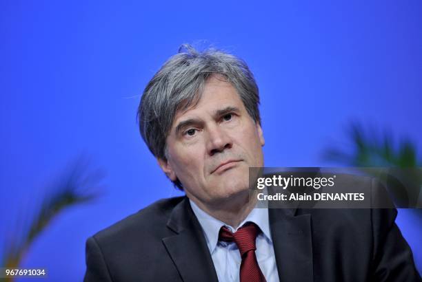 French Minister of Agriculture, Food and Forestry Stephane Le Foll attends to the national congress of milk producers FNPL , on March 21, 2013 in...