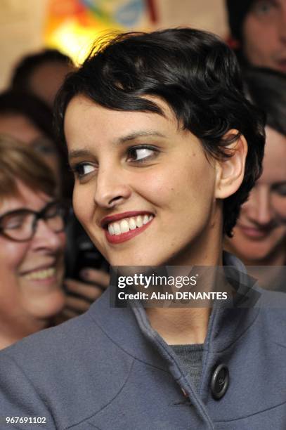 French Minister of Women's Rights and Government spokeswoman Najat Vallaud-Belkacem visits the Espace Simone de Beauvoir, a place of associations...