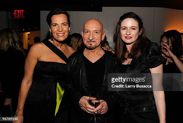Roberta Armani, actor Sir Ben Kingsley and actor Emily Mortimer attend the cocktail party to celebrate the New York premiere of "Shutter Island" at...