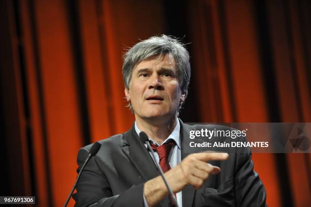 French Minister of Agriculture, Food and Forestry Stephane Le Foll delivers a speech during the national congress of milk producers FNPL , on March...
