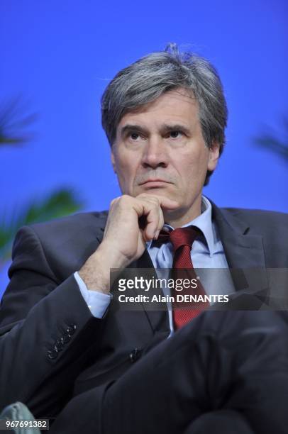 French Minister of Agriculture, Food and Forestry Stephane Le Foll attends to the national congress of milk producers FNPL , on March 21, 2013 in...