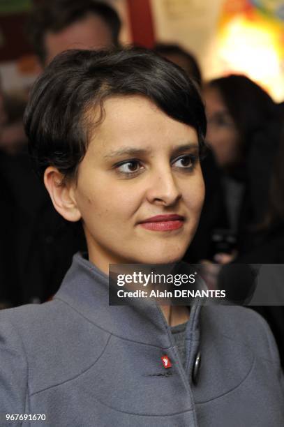 French Minister of Women's Rights and Government spokeswoman Najat Vallaud-Belkacem visits the Espace Simone de Beauvoir, a place of associations...