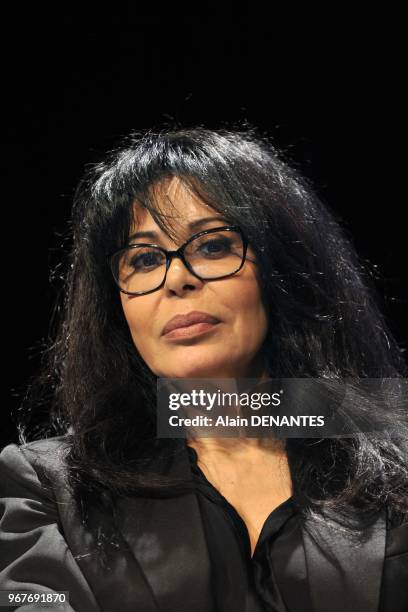French minister delegate to the minister of foreign affairs in charge of french foreign and francophonie Yamina Benguigui attends to the...