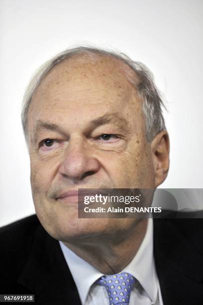 French audiovisual specialist and former president of the CSA 'Conseil Superieur de l'Audiovisuel' Michel Boyon portrait session on April 19, 2013 in...