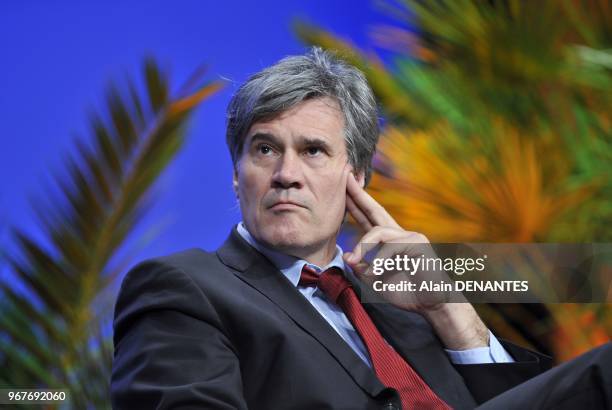 French Minister of Agriculture, Food and Forestry Stephane Le Foll attends to the national congress of milk producers FNPL , on March 21, 2013 in...