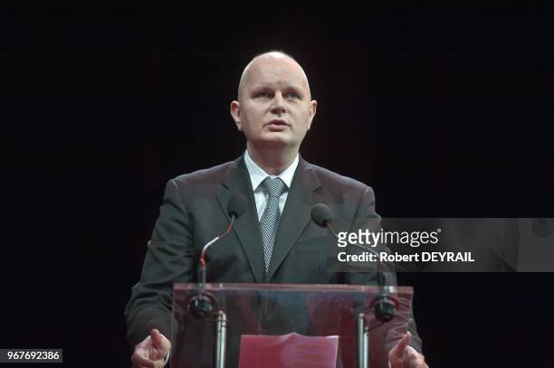 Olaf Koch CEO Metro gives a speech during Manifesto of Lyon world cuisine summit;"Better food service for better life " on January 28, 2013 in Lyon,...
