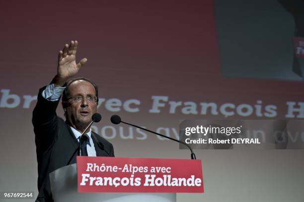 Francois Hollande socialist candidate meeting for french 2012 presidential election on September 14 in Lyon, France.