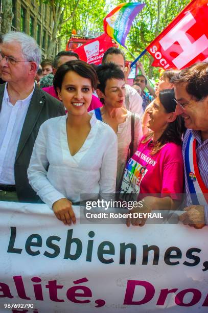 Najat Vallaud Bellkacem lors d'un défilé de la gaypride le 16 Juin 2012 à Lyon, France.