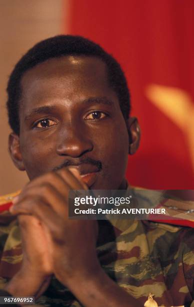 Portrait du président Thomas Sankara le 18 novembre 1986 au Burkina Faso.