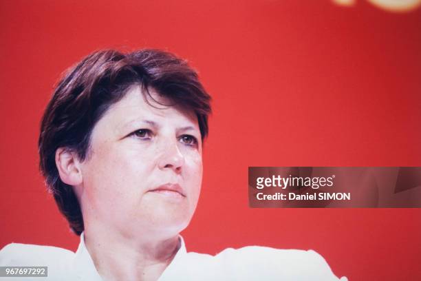 Portrait de Martine Aubry lors de l'Université d'été du Parti Socialiste le 28 août 1999 à La Rochelle, France.