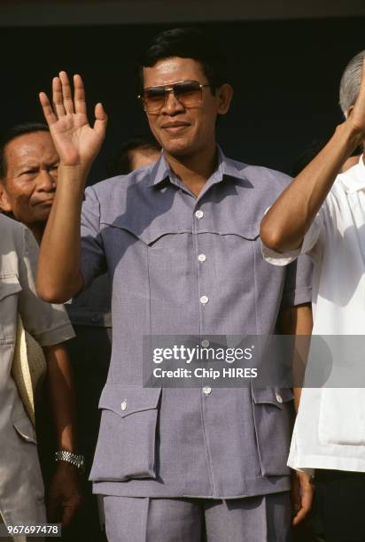 Hun Sen, le Premier Ministre cambodgien lors du retrait des troupes vietnamiennes du Cambodge, 24 septembre 1989, Cambodge.