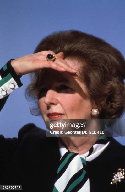 La première ministre Margaret Thatcher le 19 mai 1987 au Royaume-Uni.