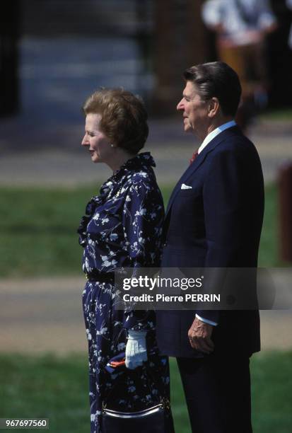 Margaret Thatcher et Ronald Reagan le 28 mai 1983 au sommet du G7 à Williamsburg aux États-Unis.