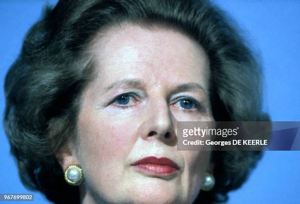 Margaret Thatcher, Premier ministre britannique, le 19 mai 1987 au Royaume-Uni.