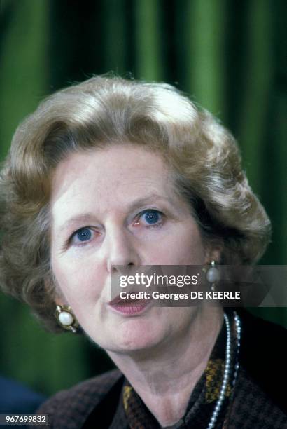 Margaret Thatcher, Premier ministre britannique, le 18 novembre 1985 à Londres, Royaume-Uni.