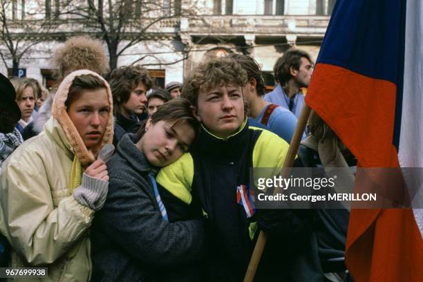 Manifestations pour la démocratie le 24 novembre 1989 à Prague en République tchèque.