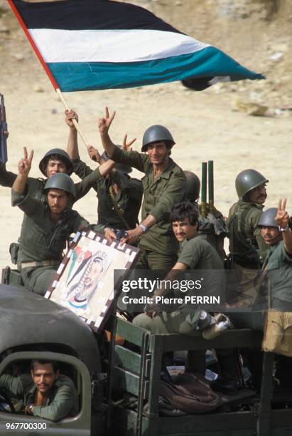 Soldats palestiniens le 27 août 1982 à Beyrouth au Liban.