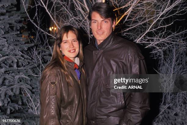 Christopher Reeve et son amie à Paris le 15 janvier 1989, France.