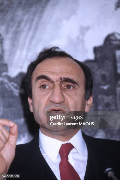 Le ministre des Affaires étrangères Elie Salem le 20 avril 1980 à Beyrouth au Liban.