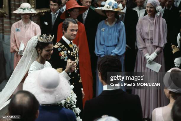 Mariage du roi Carl Gustave de Suède et de Silvia Sommerlath le 19 juin 1976 au Château de Drottningholm en Suède.