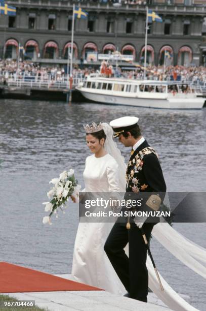 Mariage du roi Carl Gustave de Suède et de Silvia Sommerlath le 19 juin 1976 au Château de Drottningholm en Suède.