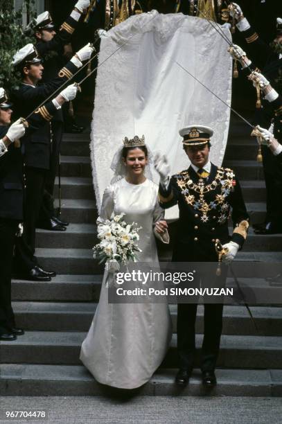 Mariage du roi Carl Gustave de Suède et de Silvia Sommerlath le 19 juin 1976 au Château de Drottningholm en Suède.