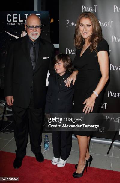 Rene Angelil, Rene-Charles Angelil and Celine Dion attend the premiere of Celine: Through The Eyes of The World presented by Piaget at Regal South...