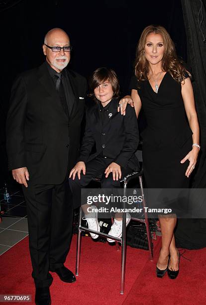 Rene Angelil, Rene-Charles Angelil and Celine Dion attend the premiere of Celine: Through The Eyes of The World presented by Piaget at Regal South...