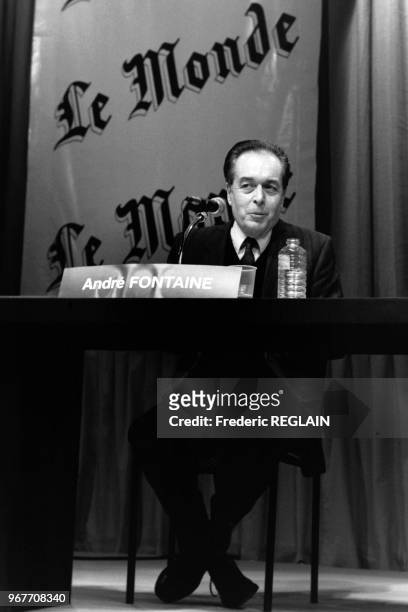 André Fontaine, directeur du Monde, le 20 mars 1987 à Paris, France.