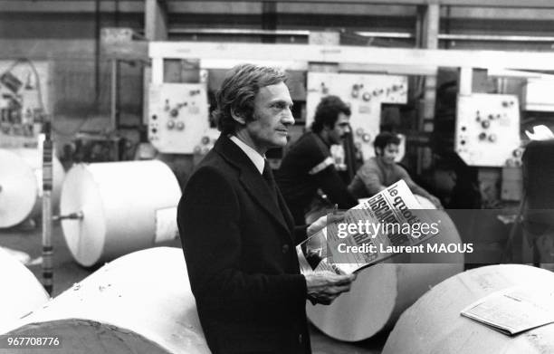 Portrait de Philippe Tesson, fondateur du journal, lors de la relance du 'Quotidien de Paris' le 28 novembre 1979 à Paris, France.