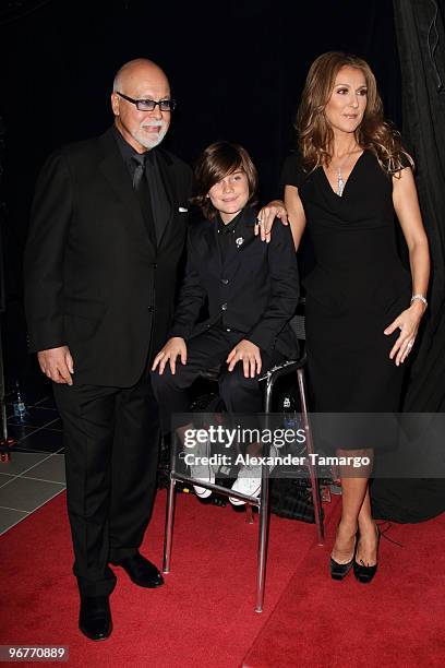 Rene Angelil, Rene-Charles Angelil and Celine Dion attend the premiere of Celine: Through The Eyes of The World presented by Piaget at Regal South...