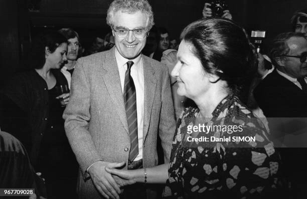 Portrait de Lionel Jospin et de Simone Veil invités de l'émission de télévision 'L'Heure de Vérité' le 21 mai 1984 à Paris, France.
