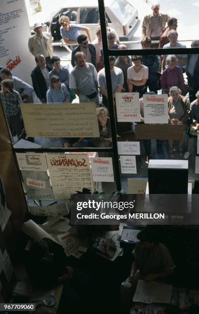 Bureau de campagne de Solidarno?? le 19 mai 1989 à Varsovie en Pologne.