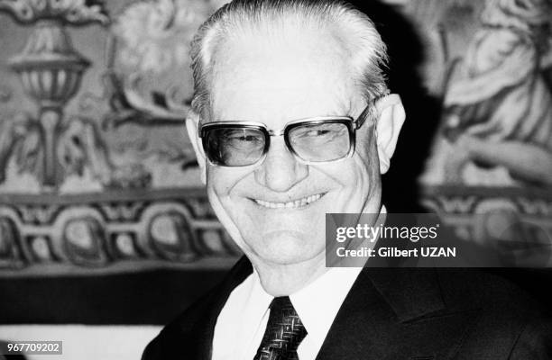 Portrait du Président du Brésil Ernesto Geisel, invité à l'Hôtel de Ville de Paris, le 27 avril 1976, Paris, France.