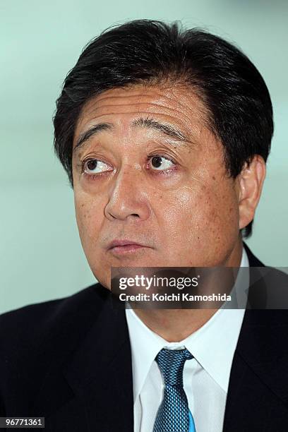 Mitsubishi Motors Corporation President Osamu Masuko introduces their new compact SUV "RVR" at their headquarters on February 17, 2010 in Tokyo,...