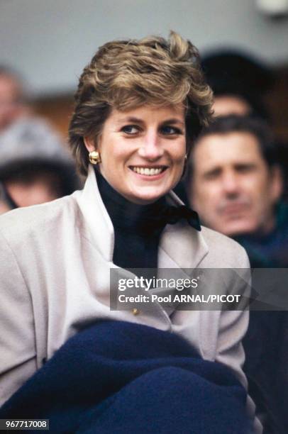 Lady Diana au Parc des Princes pour le match France-pays de galle lors du tournoi des 5 nations le 21 janvier 1995, Paris, France.