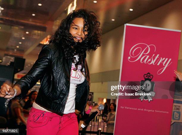 Jessica Jarrell performs at the launch of Pastry Box of Chocolates shoe line on February 16, 2010 in Las Vegas, Nevada.
