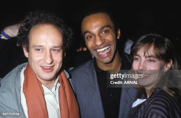 Manu Katché, Michel Jonasz et Sophie Duez lors d'une soirée au palace à Paris le 25 mars 1988, France.