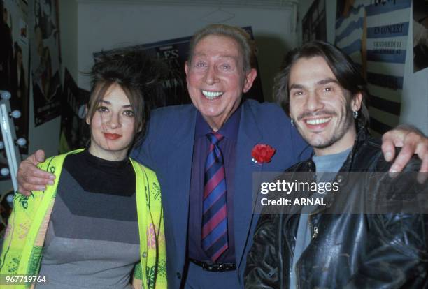 Charles Trenet et Florent Pagny à La Cigale à Paris le 28 février 1989, France.