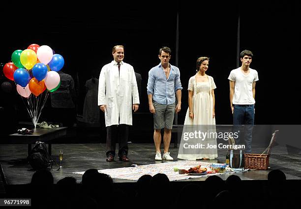 Actors Adam James, Hugh Dancy, Andrea Riseborough and Ben Whishaw at curtain call on opening night of "The Pride" off-Broadway at the Lucille Lortel...