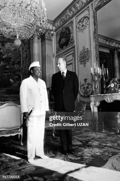 Portrait du président du Libéria William Richard Tolbert et du président de la République française Valéry Giscard d'Estaing à l'Elysée le 23 mars...