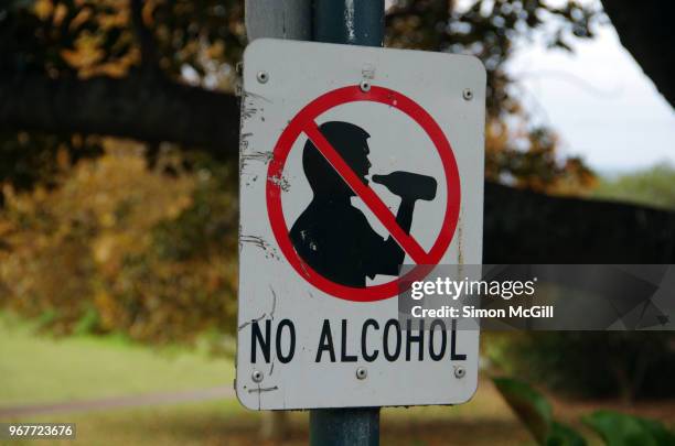 no alcohol sign in a public park - no alcohol sign stock pictures, royalty-free photos & images