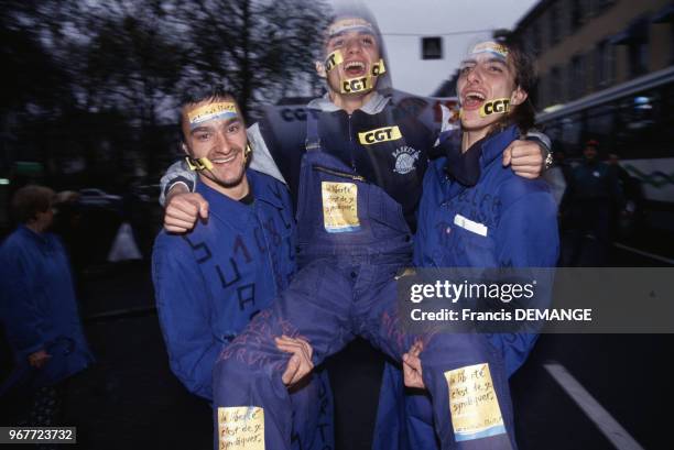 Manifestation des salariés de GEC Alsthom à Belfort le 19 novembre 1994, France.