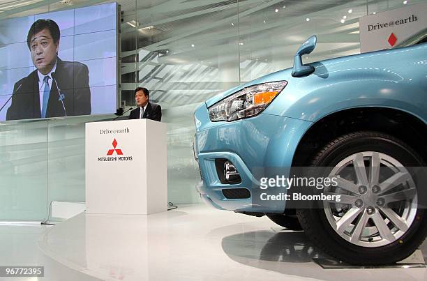 Osamu Masuko, president of Mitsubishi Motors Corp., speaks at the unveiling of the RVR compact sport utility vehicle in Tokyo, Japan, on Wednesday,...