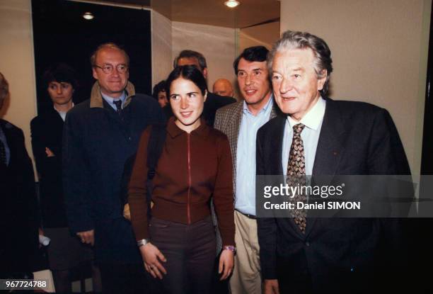 Mazarine Pingeot, Gilbert Mitterrand et Roland Dumas à l'Institut François Mitterrand à Paris le 22 mai 1996, France.