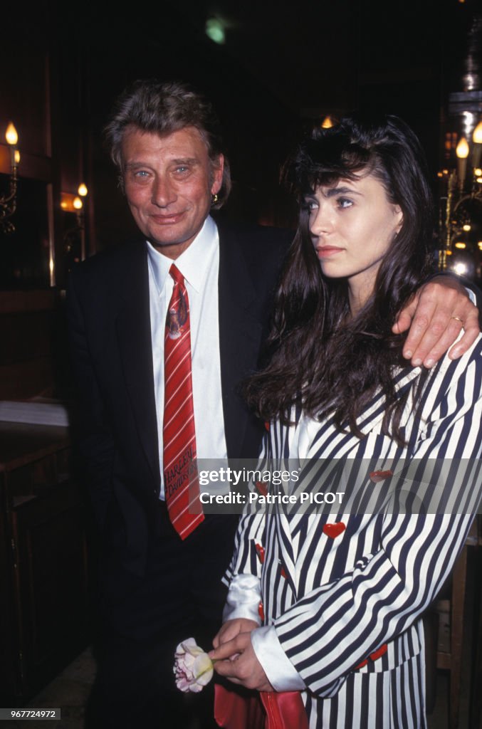 Johnny Hallyday et Adeline en 1992