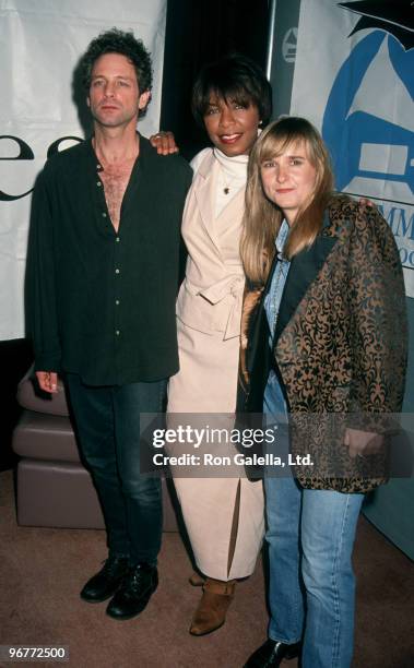 Singers Lindsey Buckingham, Natalie Cole and Melissa Etheridge attending Nominees Luncheon for 34th Annual Grammy Awards on January 7, 1992 at...