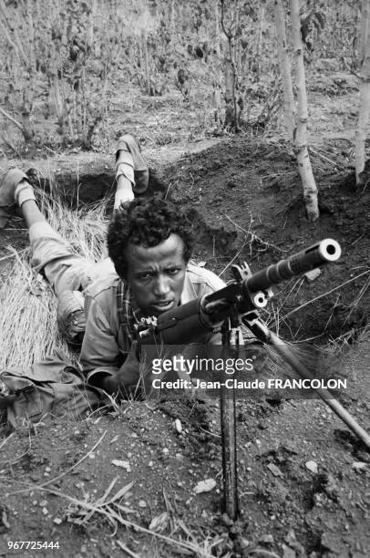 Des rebelles somaliens en planque dans une vallée lors du conflit entre l'Ethiopie et la Somalie le 18 février 1978 à Fiambiro, Somalie.