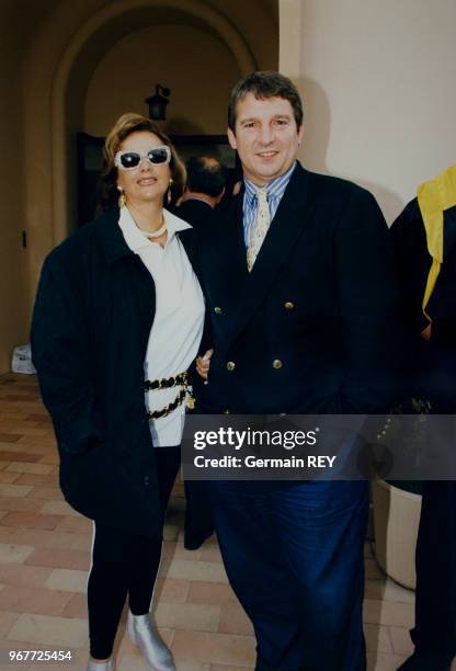 Roland Courbis et sa femme Marie-Louise Rizzoli à l'Open de Tennis de Monte-Carlo le 28 avril 1996, Monaco.