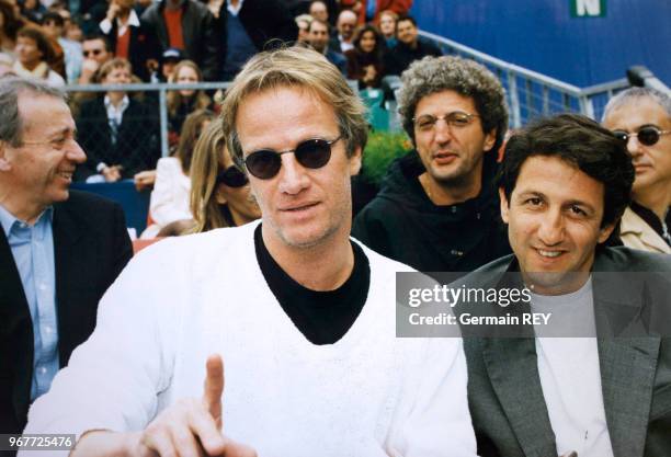 Christophe Lambert, Élie Chouraqui et Richard Anconina à l'Open de Tennis de Monte-Carlo le 28 avril 1996, Monaco.